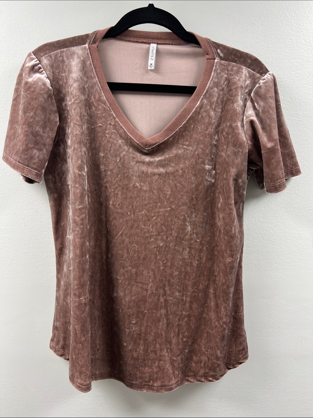 Z Supply Crushed Velvet V-Neck Short Sleeve Top - Mauve